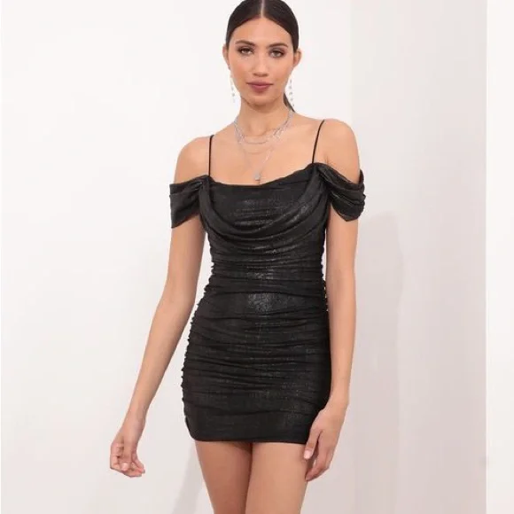 Lucy in the Sky | Dresses | Lucy In The Sky Natasha Off The Shoulder Mesh Bodycon  Dress Shimmer Black M | Poshmark